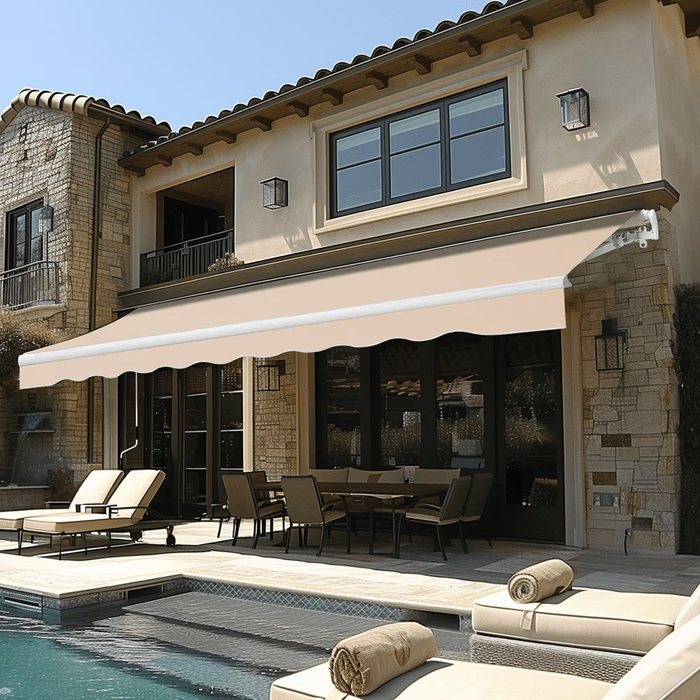 VEIKOUS 13' x 8' Oversized Patio Retractable Awning, Sun/Rain Shelter w/Manual Crank