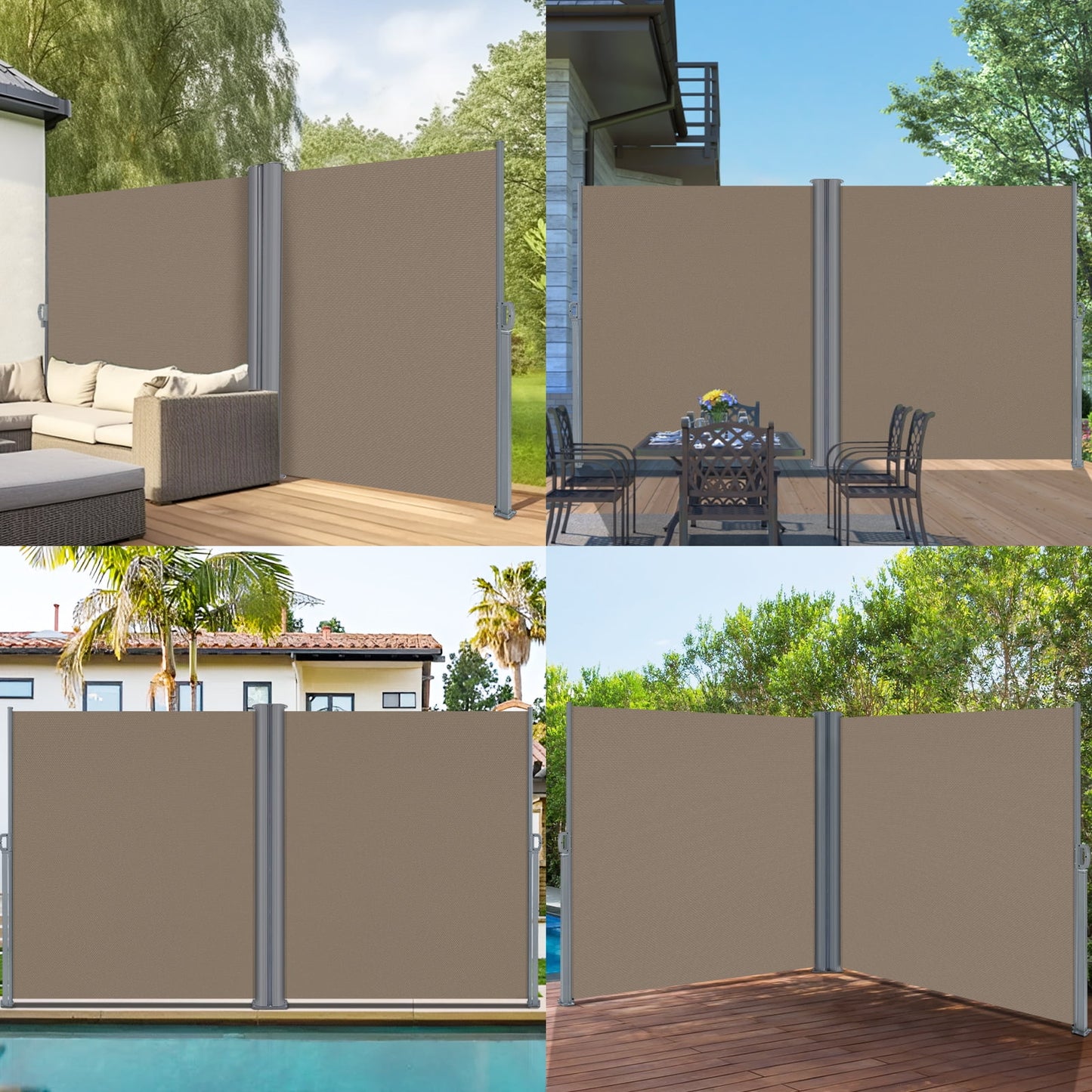 NAWAY 71'' x 236'' Retractable Side Awning, 280 GSM Retractable Folding Privacy Screen Waterproof & UV-Resistant Privacy Awning for Outdoor-Light Brown