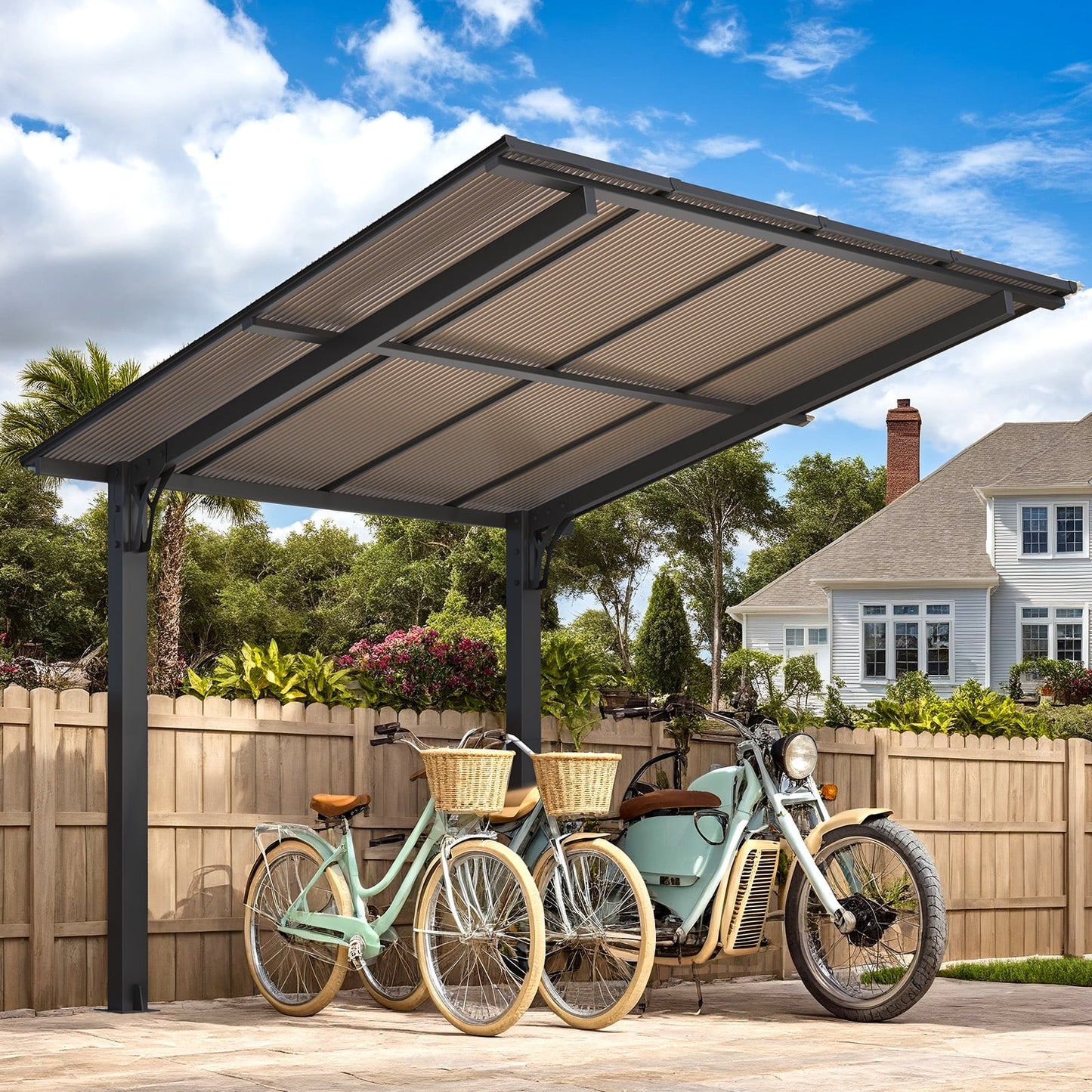 AECOJOY 8'x8' Gazebo, Outdoor Wall Mounted Hardtop Gazebo & Pergola with Aluminum Frame for Patio, Porch and Backyard in Black