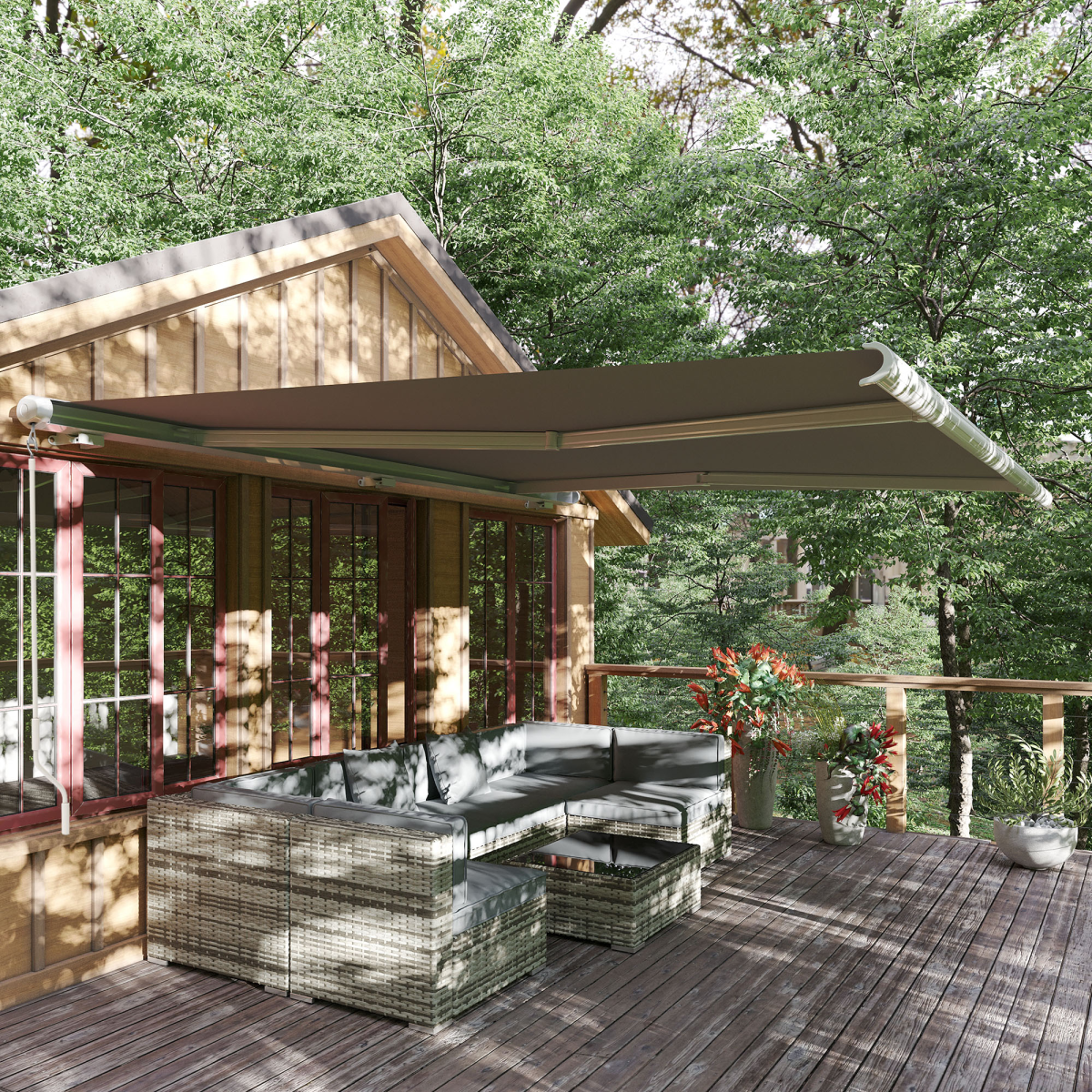 Outsunny 4x3m Full Cassette Electric Retractable Awning for Patio Door Window