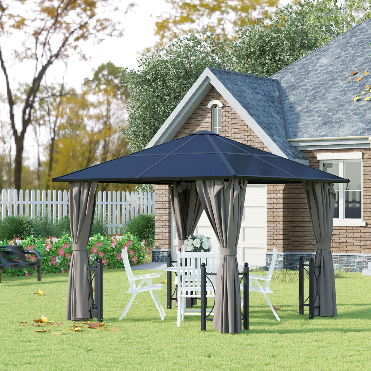 3m x 3m Outdoor Aluminium Alloy Gazebo w/ Curtains Dark Grey