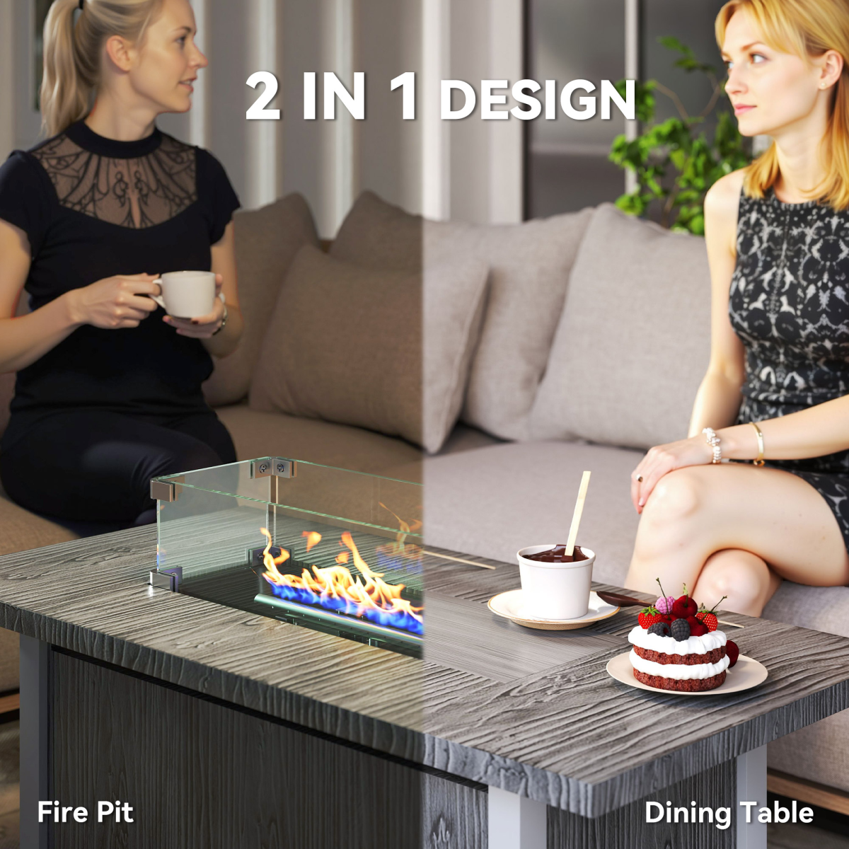 Outsunny Gas Fire Pit Table with 50,000 BTU Burner, Cover, Dark Grey