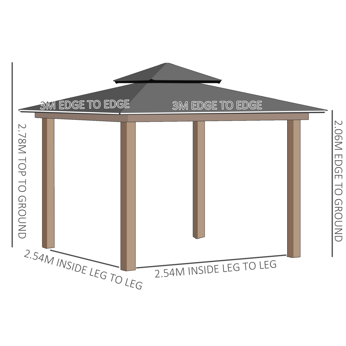 3 x 3 (m) Polycarbonate Gazebo, Hard Top Gazebo with Nettings & Curtains
