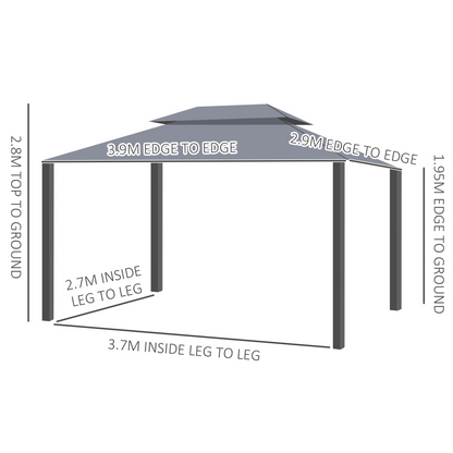 3 x 4m Aluminium Gazebo with 2 Tiers Roof Garden Nets Sidewalls - Grey