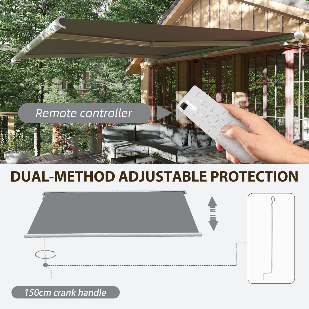 Outsunny 4x3m Full Cassette Electric Retractable Awning for Patio Door Window