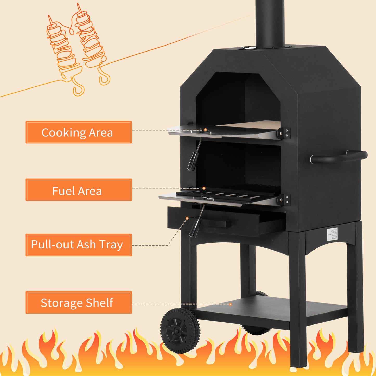 Stainless Steel 2-Tier Outdoor Charcoal Pizza Oven