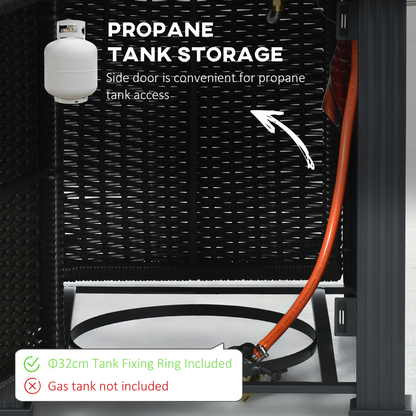 Outsunny Gas Fire Pit Table w/ Rain Cover, Windscreen & Glass Stone, 50,000 BTU