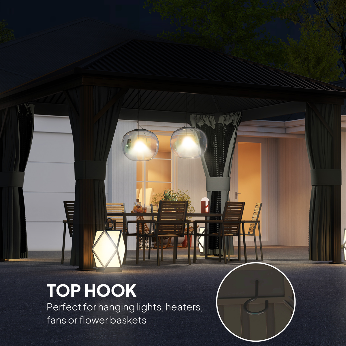 Outsunny 3.6 x 3(m) Metal Garden Hardtop Gazebo with Screened Curtain Dark Grey