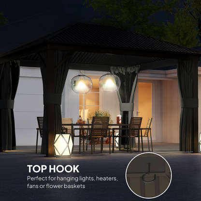 Outsunny 3.6 x 3(m) Metal Garden Hardtop Gazebo with Screened Curtain Dark Grey