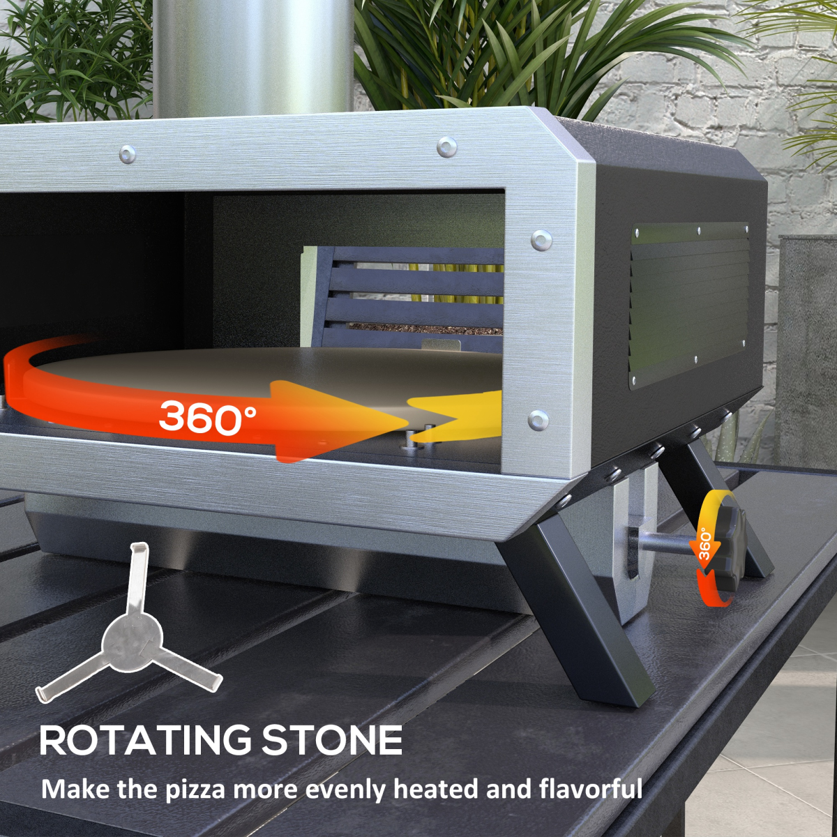 Outsunny Wood Fired Pizza Oven with Rotating Pizza Stone and Cover, Black