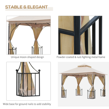 Metal Gazebo With Sides Beige  3m x 3m Waterproof Gazebo