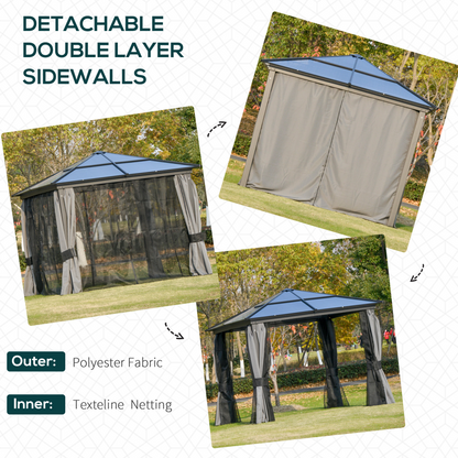 PC Aluminium Hardtop Gazebo with Curtains and Netting 3 x 3m