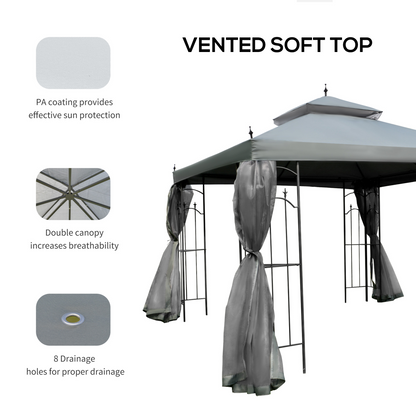 3 x 3(m) Garden Gazebo Double Top Gazebo Canopy w/ Curtains Grey Outsunny