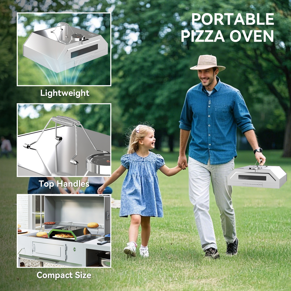 Outsunny Outdoor BBQ Pizza Oven with Thermometer for Gas/Charcoal BBQ Grills