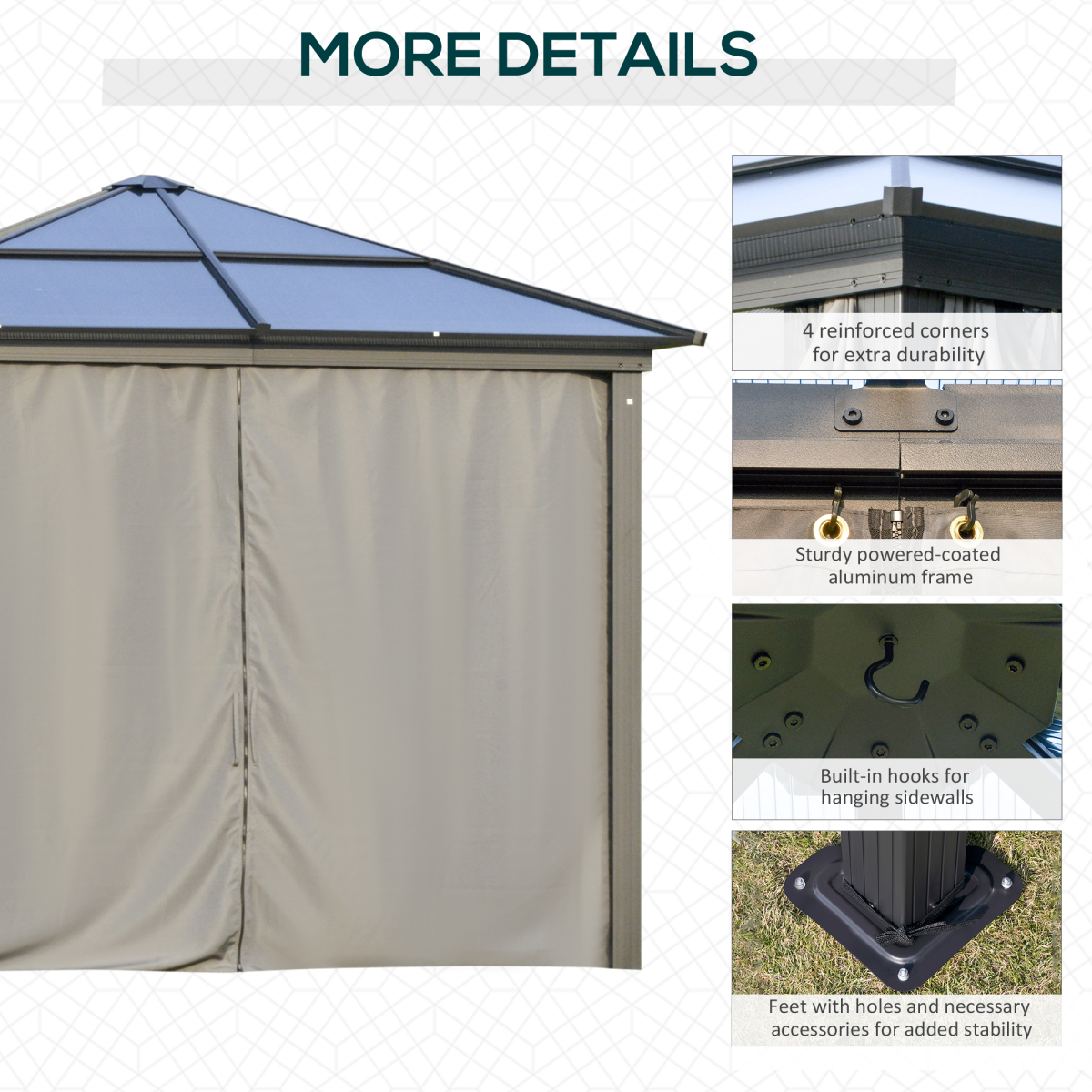 PC Aluminium Hardtop Gazebo with Curtains and Netting 3 x 3m
