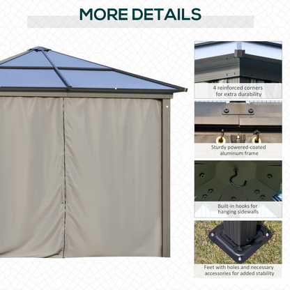 PC Aluminium Hardtop Gazebo with Curtains and Netting 3 x 3m