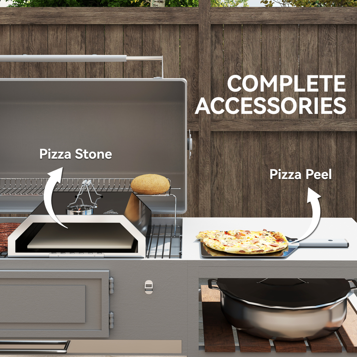 Outsunny Outdoor BBQ Pizza Oven with Thermometer for Gas/Charcoal BBQ Grills