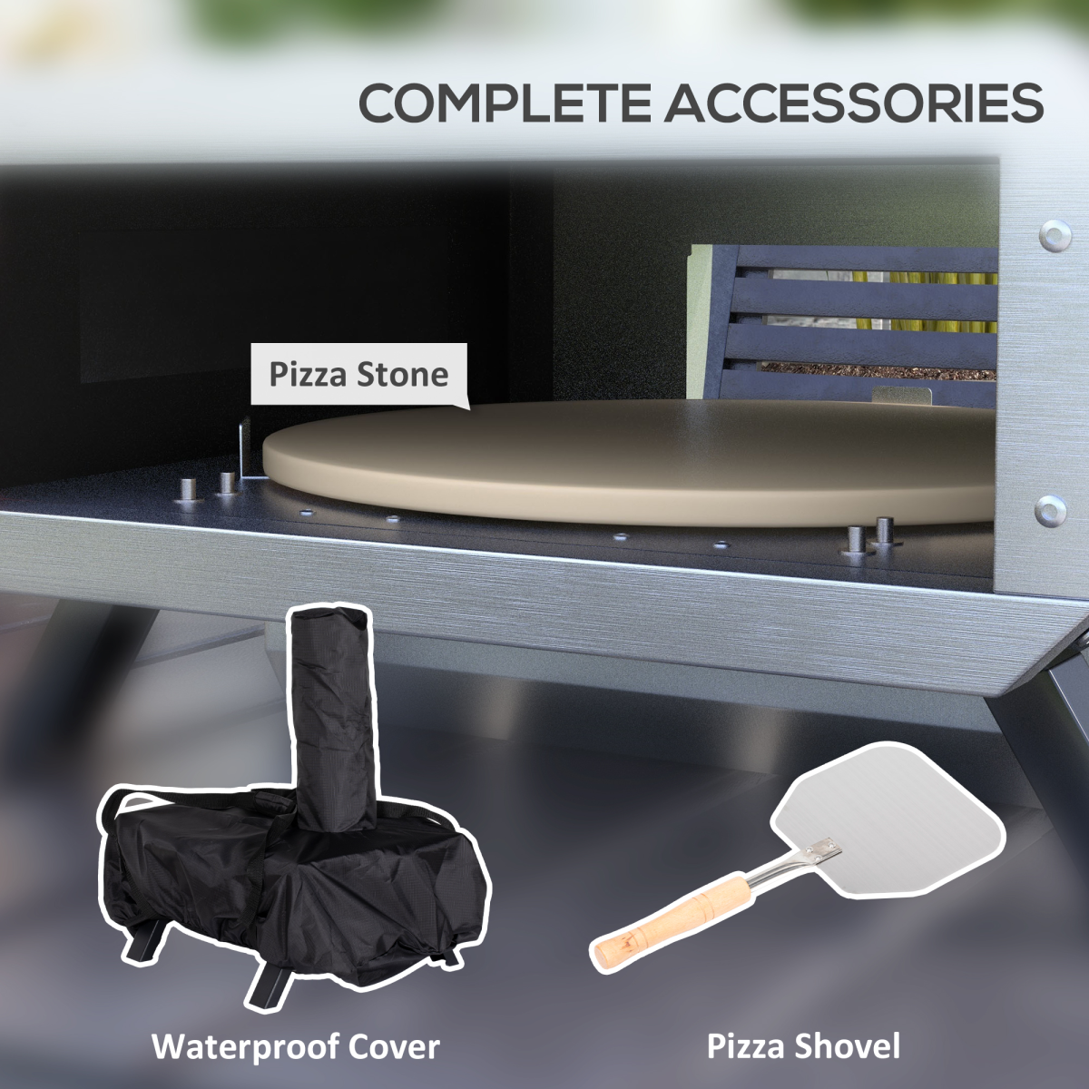 Outsunny Wood Fired Pizza Oven with Rotating Pizza Stone and Cover, Black