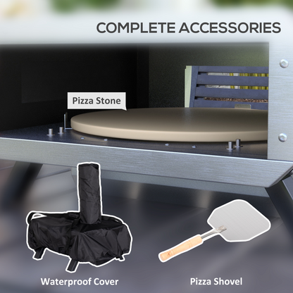 Outsunny Wood Fired Pizza Oven with Rotating Pizza Stone and Cover, Black