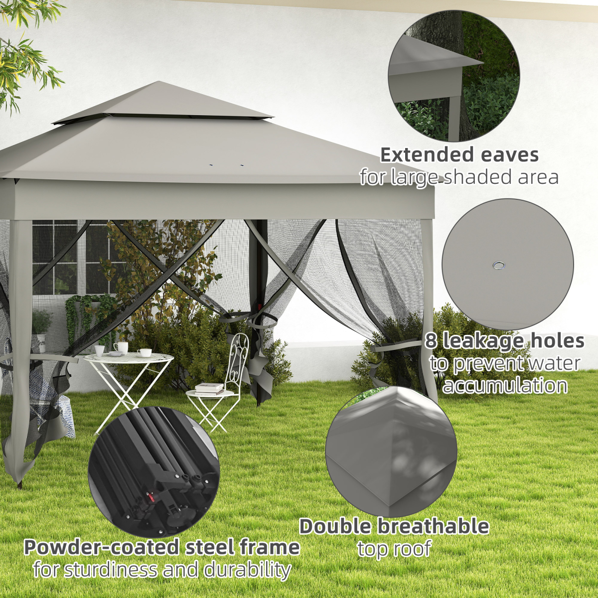 Outsunny Garden Folding Tent Heavy Duty Pop Up Gazebo for Party Dark Grey