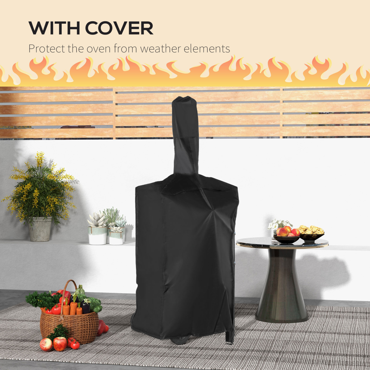 Outsunny Outdoor Pizza Oven Charcoal Grill with Rain Cover, Shelf and Wheels