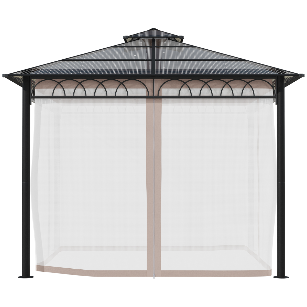 3 x 3 (m) Polycarbonate Gazebo, Hard Top Gazebo with Nettings & Curtains