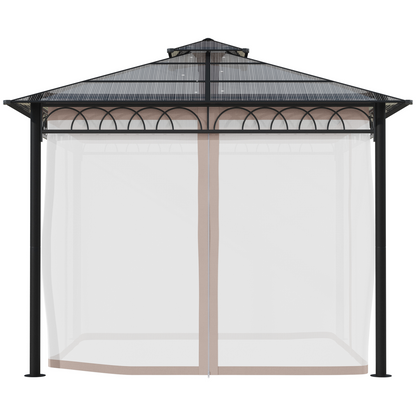 3 x 3 (m) Polycarbonate Gazebo, Hard Top Gazebo with Nettings & Curtains