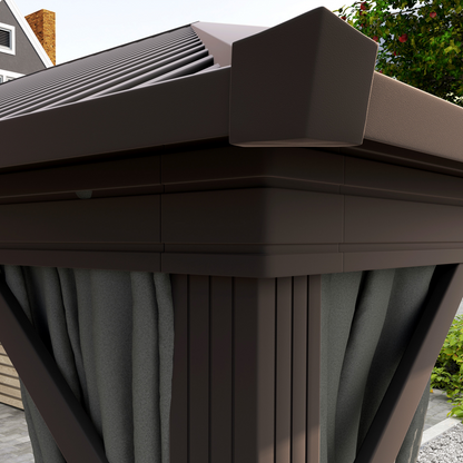 Outsunny 3.6 x 3(m) Metal Garden Hardtop Gazebo with Screened Curtain Dark Grey