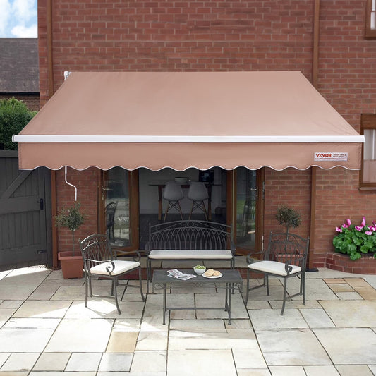 KFFKFF Patio Awning Retractable 12'x10' Awning Sunshade Shelter with Crank Handle