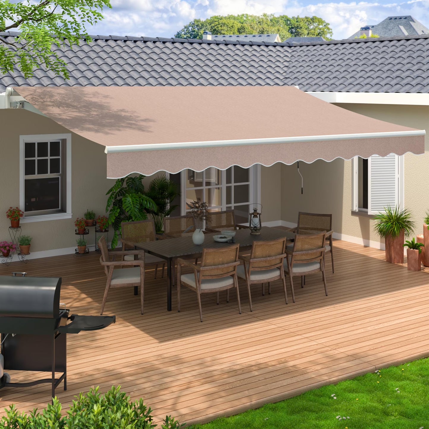 BETISEF 10' x 8' Patio Retractable Awning Outdoor Sun Shade Shelter Canopy Water UV/Heat Resistant with Crank Handle for Deck