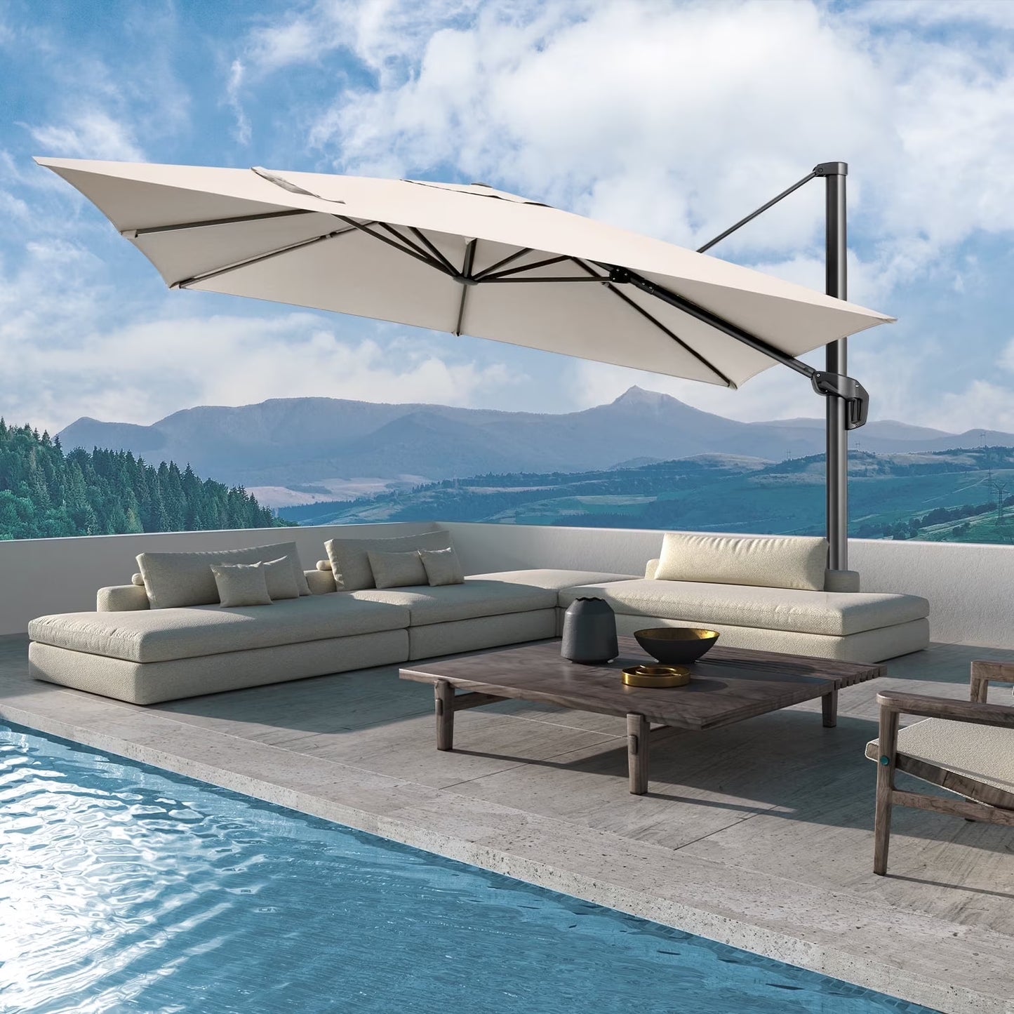 COBIZI Patio Offset Umbrella 10x10FT Outdoor Patio Height adjustable and Windproof, 360degrees Rotation Aluminum,Beige(Upgraded,2.0)