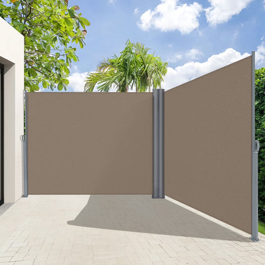 NAWAY 71'' x 236'' Retractable Side Awning, 280 GSM Retractable Folding Privacy Screen Waterproof & UV-Resistant Privacy Awning for Outdoor-Light Brown