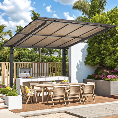 AECOJOY 10'x10' Gazebo, Outdoor Wall Mounted Hardtop Gazebo & Pergola with Aluminum Frame for Patio, Porch and Backyard in Black