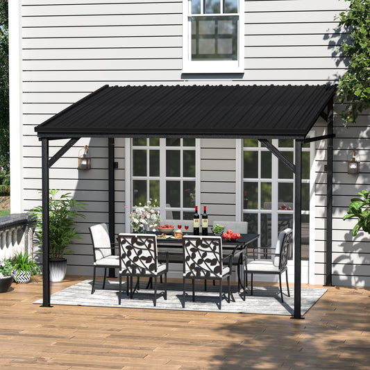 VEIKOUS 8'x10' Metal Leaning Gazebo with Galvanized Steel Roof, Outdoor Lean-to Pergola, Patio Cover, Black