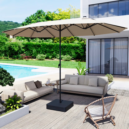 15ft Large Patio Umbrella with Base Included, Outdoor Double-Side Rectangular Umbrella for Deck, Market, Ourside, Beige