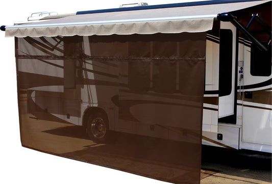 Shade Pro - Vista Shade - Solar Mesh Sunscreen for 12V Electric RV Awning - Zipper Sun Shade Blocks 85% of Light Without Blocking Your View - Fits Vertical Arm Style Awnings 13' Brown, 7' Drop