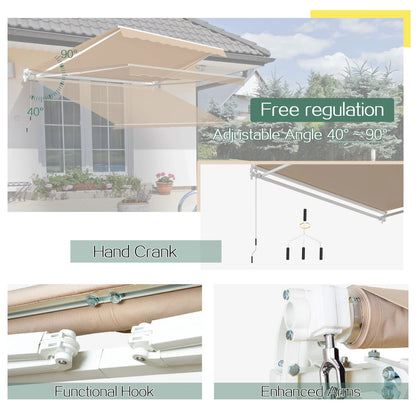 AECOJOY 8' x 10' Manual Retractable Patio Awning,Outdoor Awning Retractable Sunshade Shelter-Beige