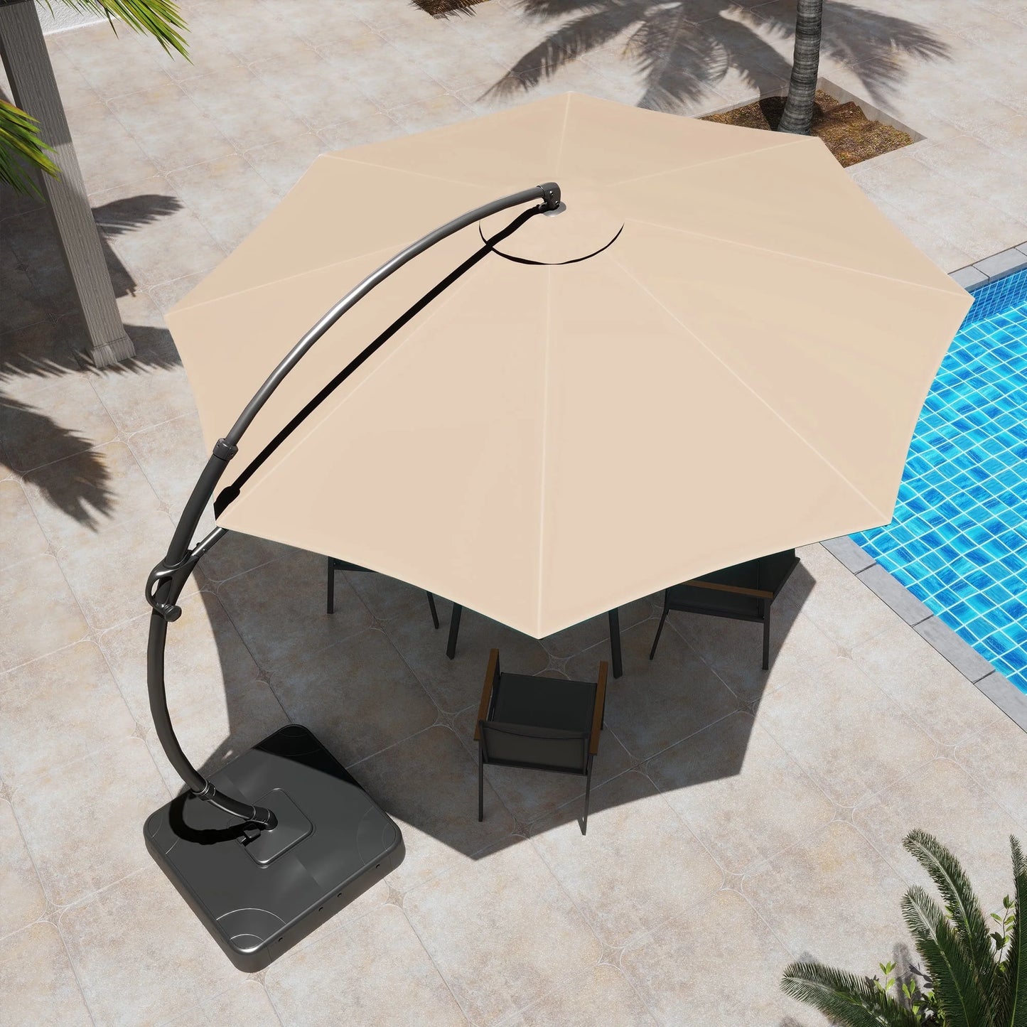 LAUSAINT HOME 11FT Patio Umbrella with Base, Outdoor Deluxe Curvy Cantilever Umbrella for Patio Pool Deck, Champagne