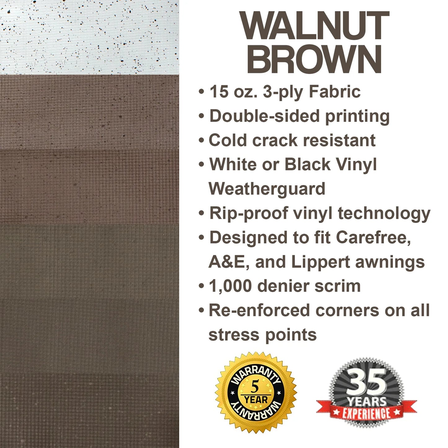 Shadepro RV Awning Replacement 15' Walnut Brown Fabric 14'2"