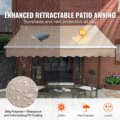 KFFKFF Patio Awning Retractable 12'x10' Awning Sunshade Shelter with Crank Handle
