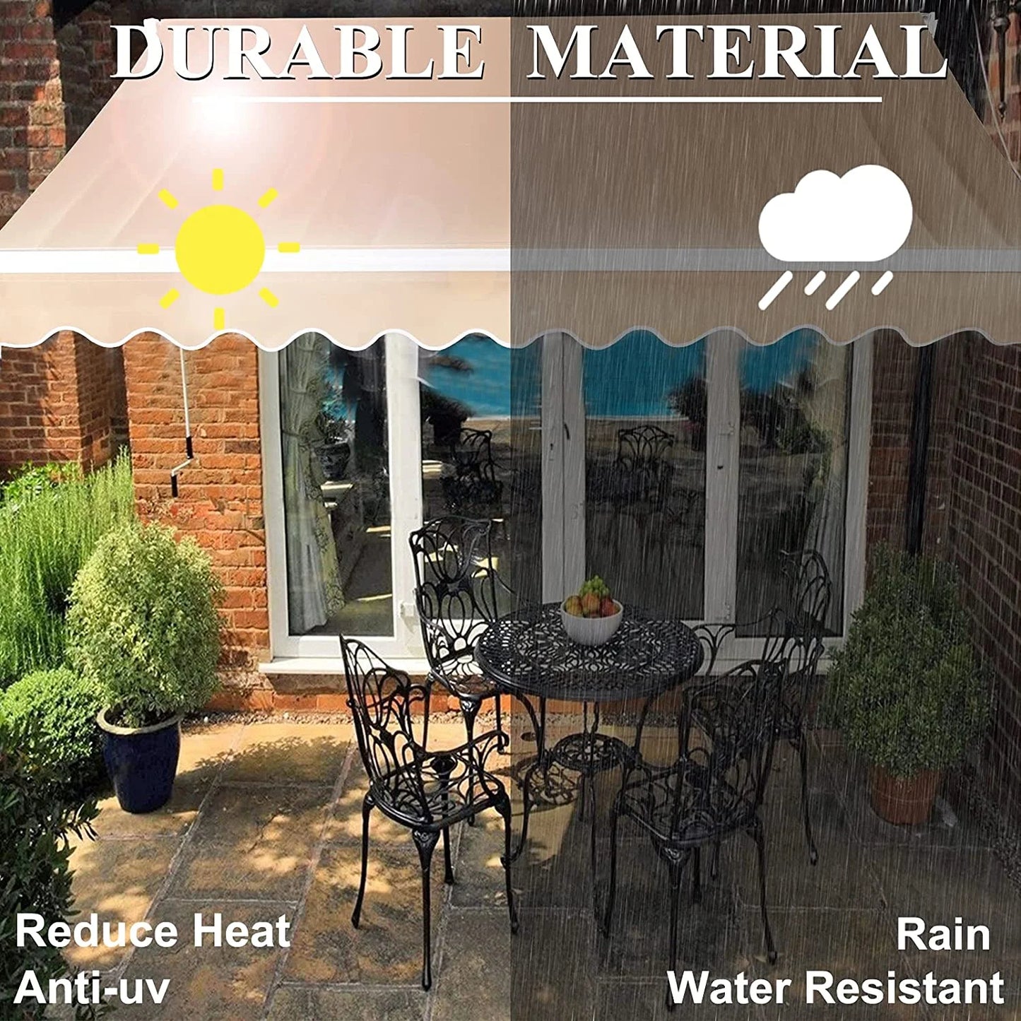 BETISEF 10' x 8' Patio Retractable Awning Outdoor Sun Shade Shelter Canopy Water UV/Heat Resistant with Crank Handle for Deck