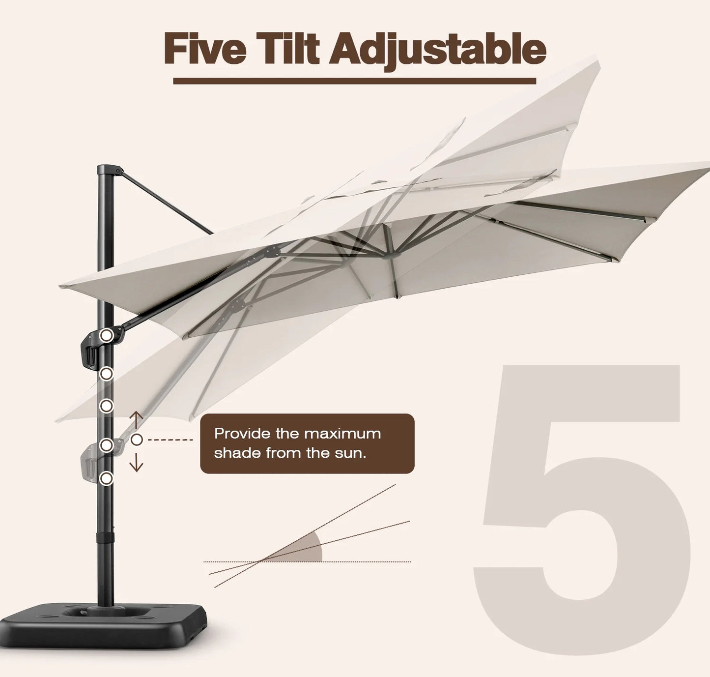 COBIZI Patio Offset Umbrella 10x10FT Outdoor Patio Height adjustable and Windproof, 360degrees Rotation Aluminum,Beige(Upgraded,2.0)