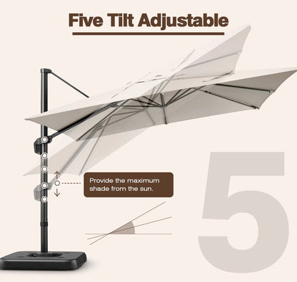 COBIZI Patio Offset Umbrella 10x10FT Outdoor Patio Height adjustable and Windproof, 360degrees Rotation Aluminum,Beige(Upgraded,2.0)