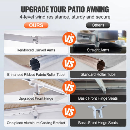 KFFKFF Patio Awning Retractable 12'x10' Awning Sunshade Shelter with Crank Handle