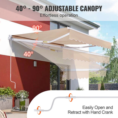KFFKFF Patio Awning Retractable 12'x10' Awning Sunshade Shelter with Crank Handle