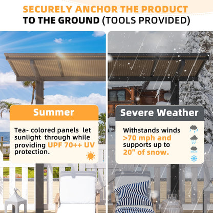 AECOJOY 8'x8' Gazebo, Outdoor Wall Mounted Hardtop Gazebo & Pergola with Aluminum Frame for Patio, Porch and Backyard in Black