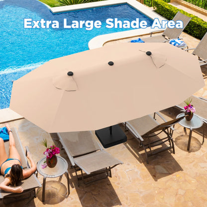15ft Large Patio Umbrella with Base Included, Outdoor Double-Side Rectangular Umbrella for Deck, Market, Ourside, Beige