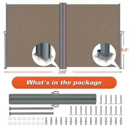 NAWAY 71'' x 236'' Retractable Side Awning, 280 GSM Retractable Folding Privacy Screen Waterproof & UV-Resistant Privacy Awning for Outdoor-Light Brown