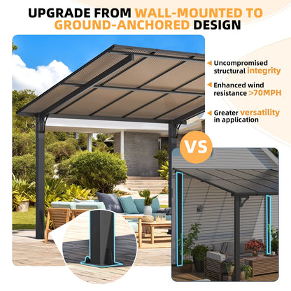 AECOJOY 10'x10' Gazebo, Outdoor Wall Mounted Hardtop Gazebo & Pergola with Aluminum Frame for Patio, Porch and Backyard in Black