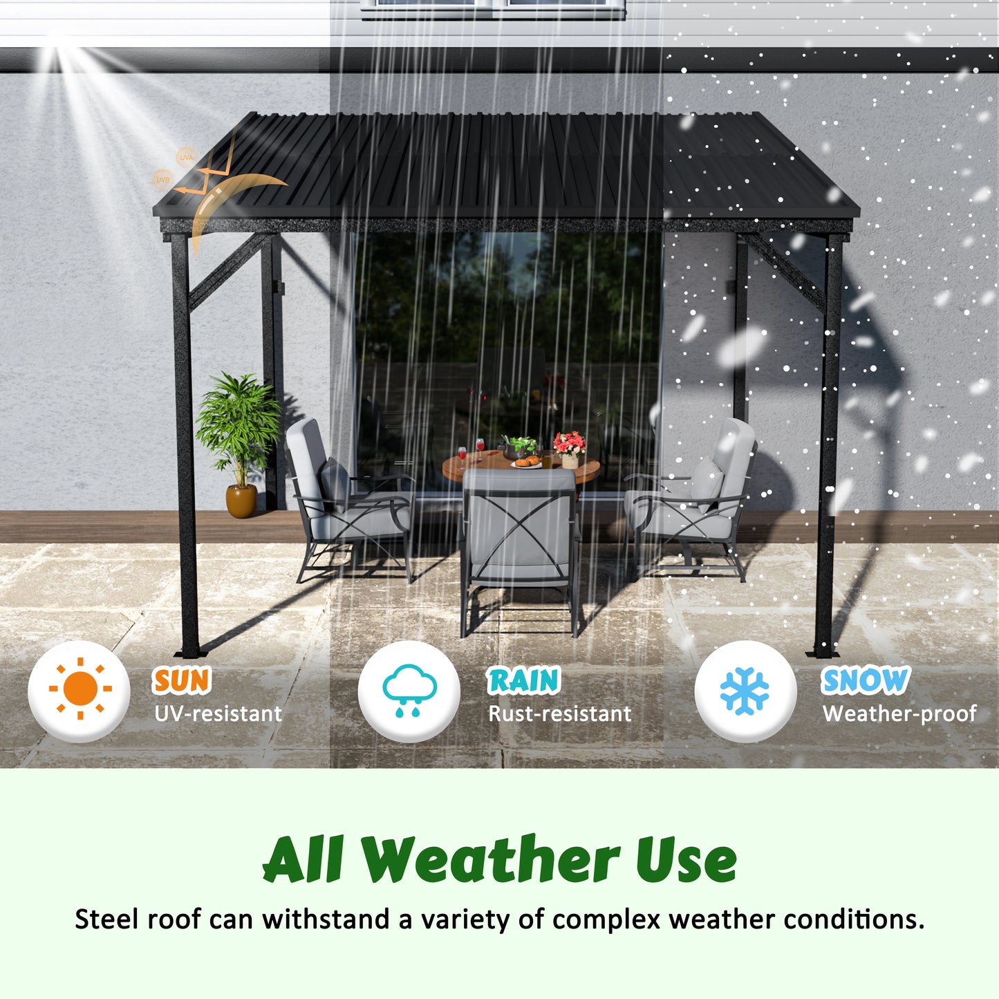 VEIKOUS 8'x10' Metal Leaning Gazebo with Galvanized Steel Roof, Outdoor Lean-to Pergola, Patio Cover, Black